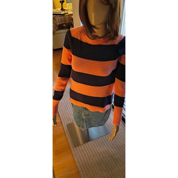 Between Me and You Waffle Knit Pullover – Orange & Blue Stripes, Size S - Picture 5 of 5